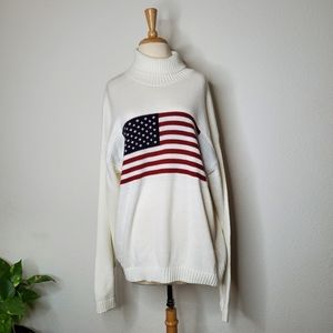 Vintage American flag turtleneck knit sweater size large